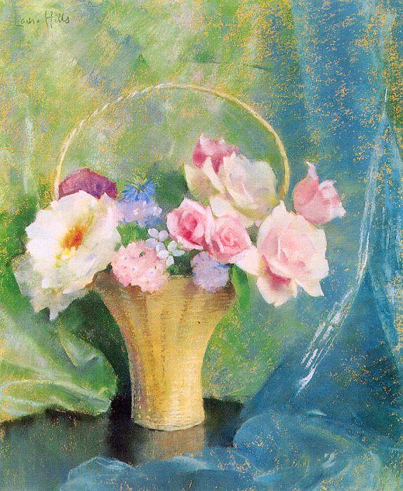 Hills, Laura Coombs Basket of Flowers oil painting picture